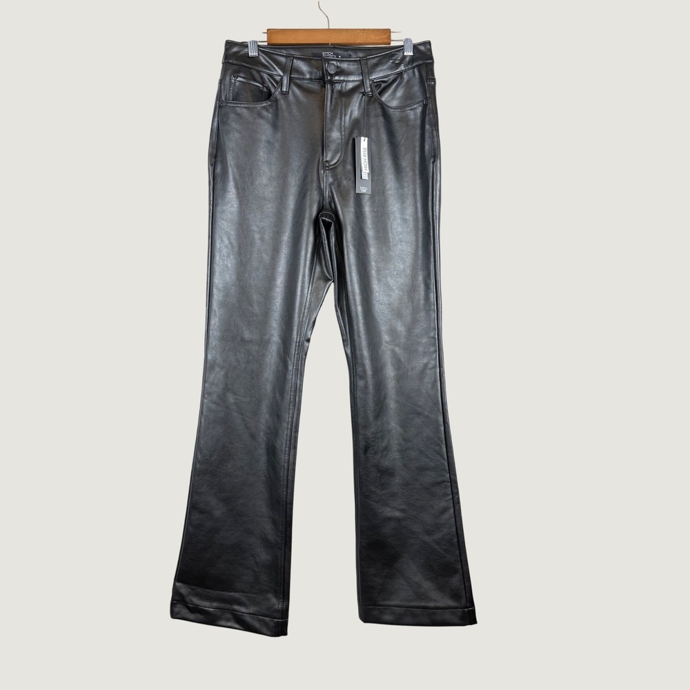 NWT Faux Leather Flare Pants Size 10 Black High Rise Edgy Goth Night Out Biker